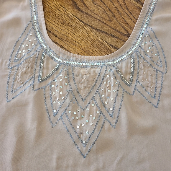 Nude Peach Sheer Sequin Top - Picture 4 of 5